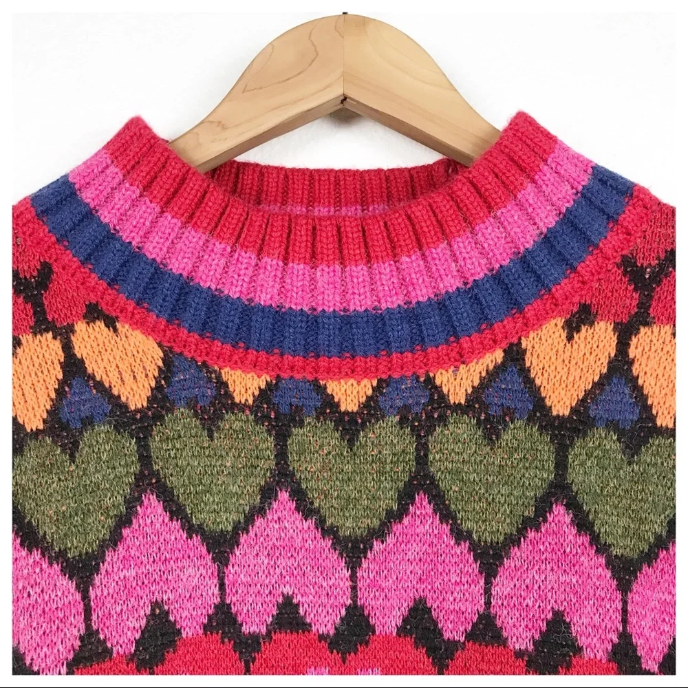 Farm Rio Full of Hearts Mock Neck Sweater Size Large - Picture 11 of 12